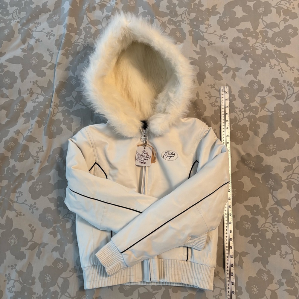 Lady Enyce White Jacket with Faux Fur Hood size S